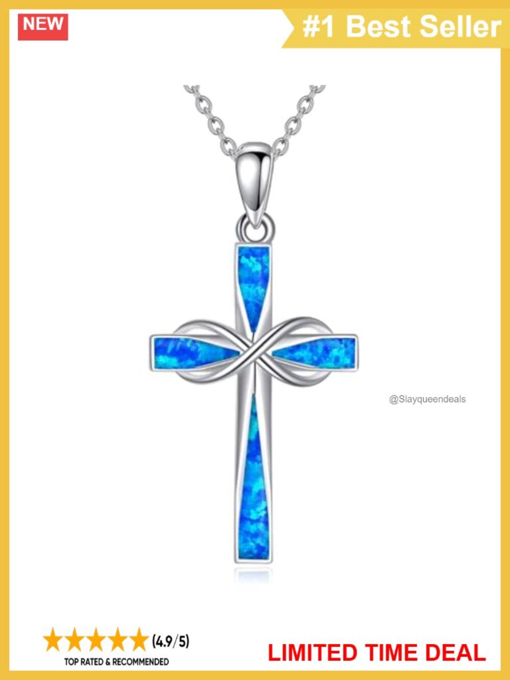 925 Sterling Silver Opal Cross Infinity Pendant Necklace 18+2 in